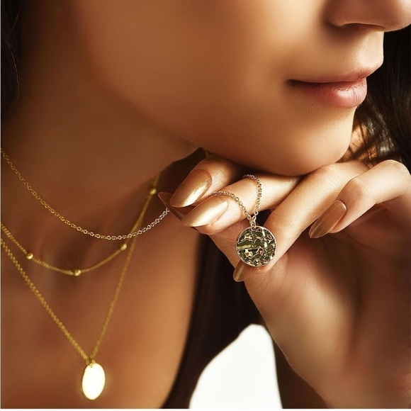 Gold 18k Gold Plated 3pc Beaded Textured Disc Pendant Necklace - Picture 3 of 4